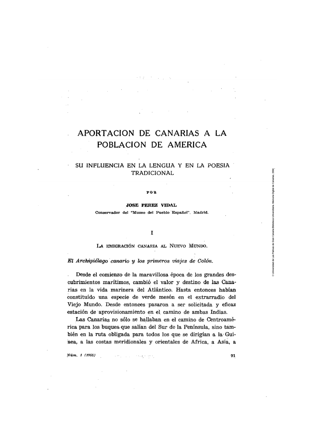 Aportación De Canarias a La Población De América