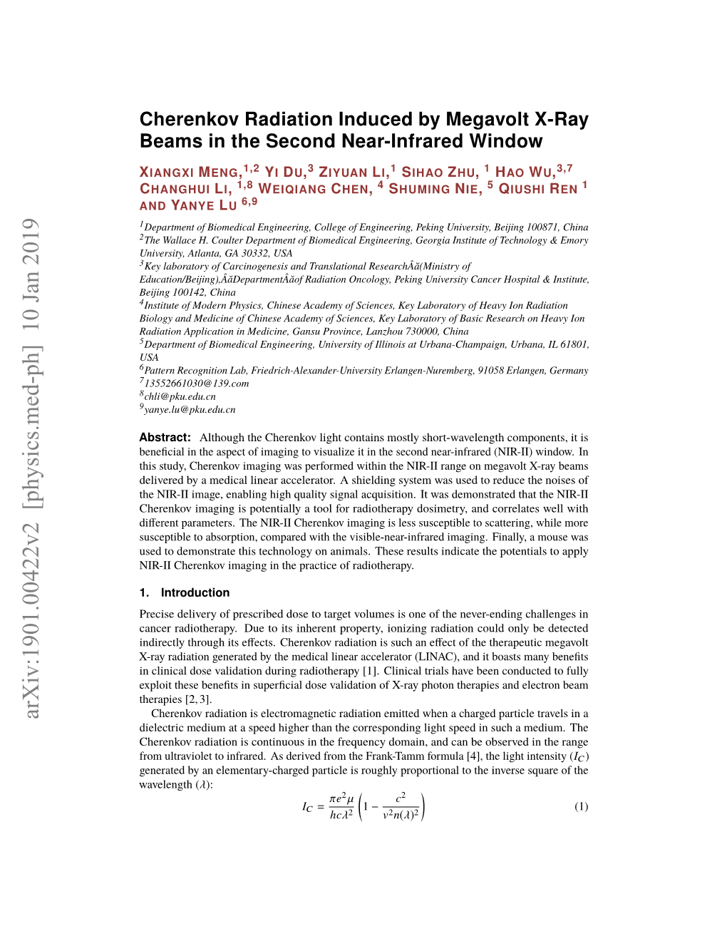 Cherenkov Radiation Induced by Megavolt X-Ray Beams in the Second Near-Infrared Window