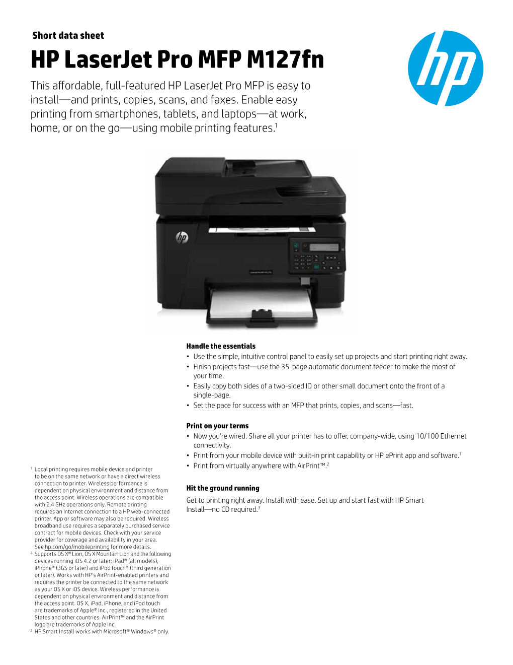 HP Laserjet Pro MFP M127fn This Affordable, Full-Featured HP Laserjet Pro MFP Is Easy to Install—And Prints, Copies, Scans, and Faxes