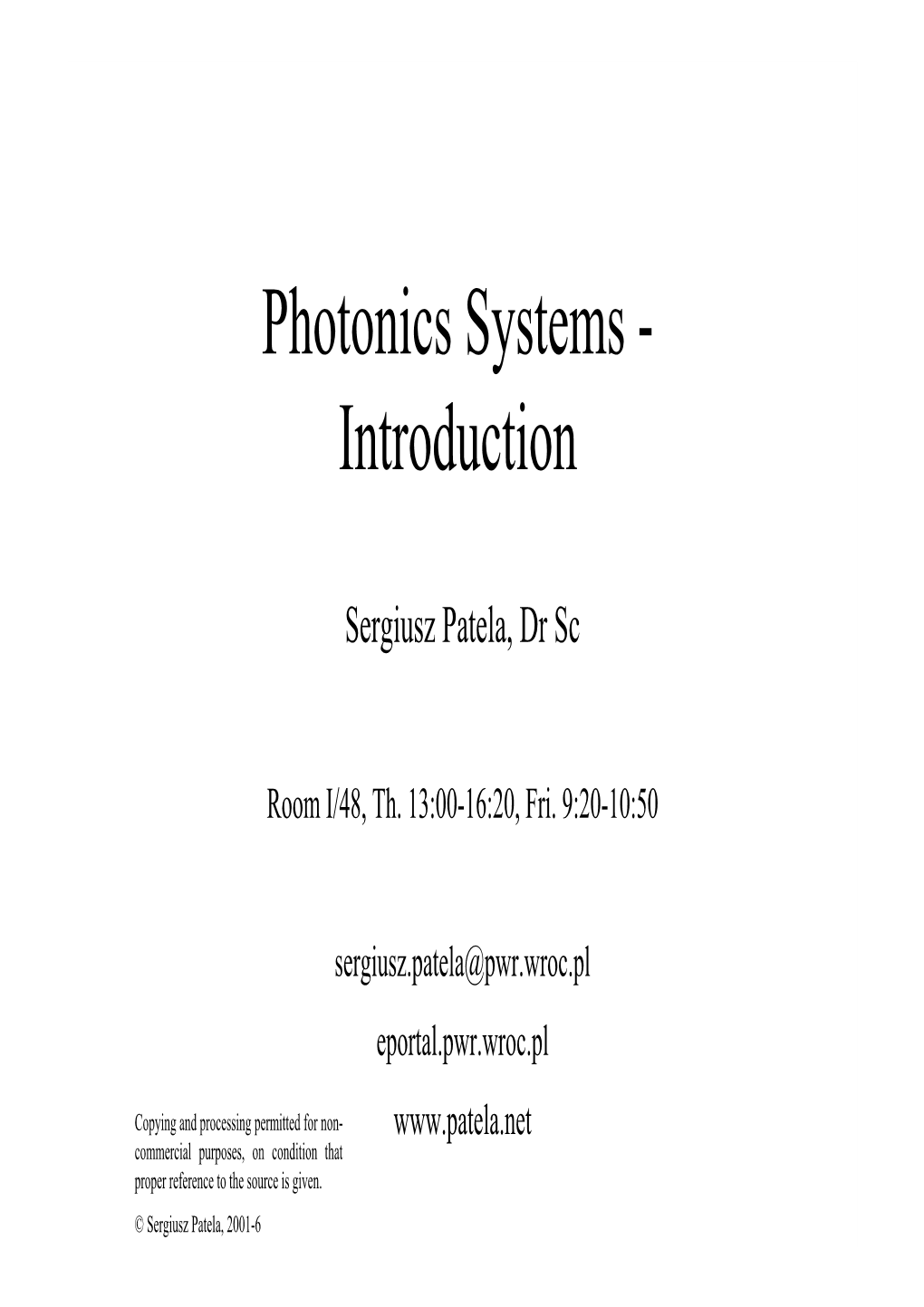 Photonics Systems - Introduction