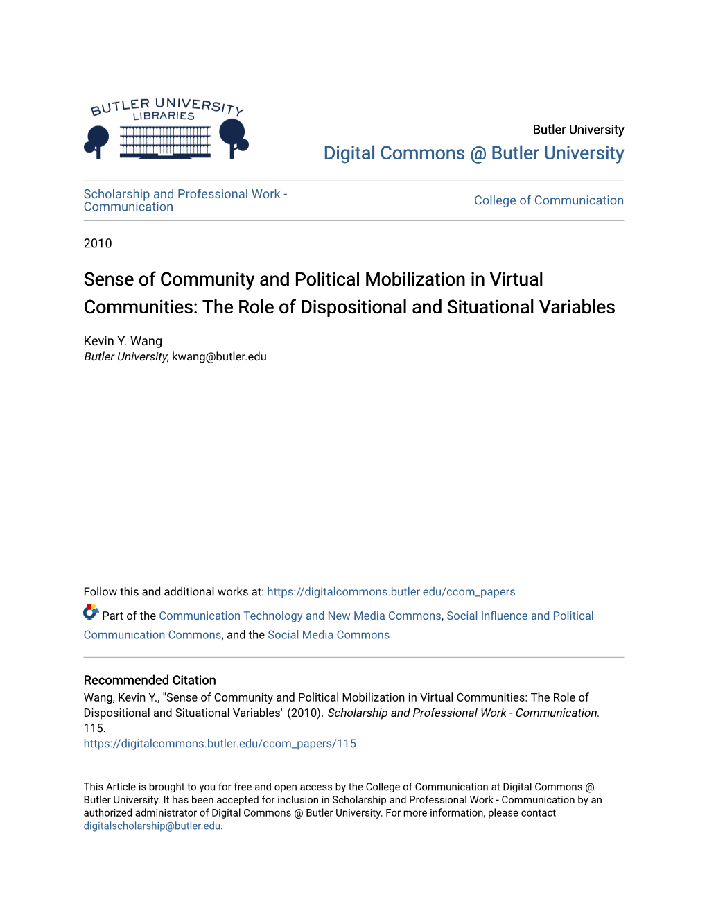 Sense of Community and Political Mobilization in Virtual Communities: the Role of Dispositional and Situational Variables