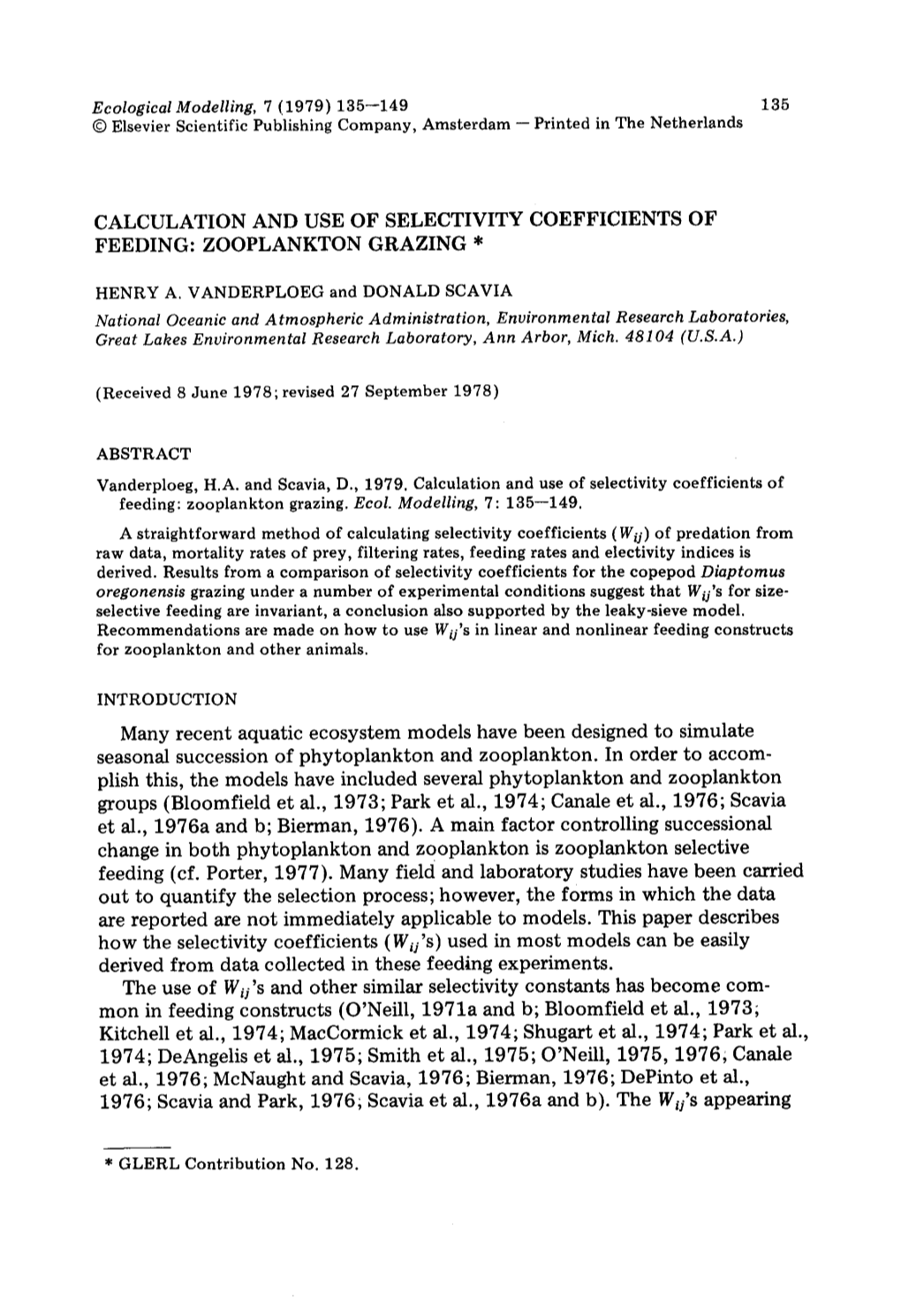 Calculation and Use of Selectivity Coefficients of Feeding: Zooplankton Grazing *