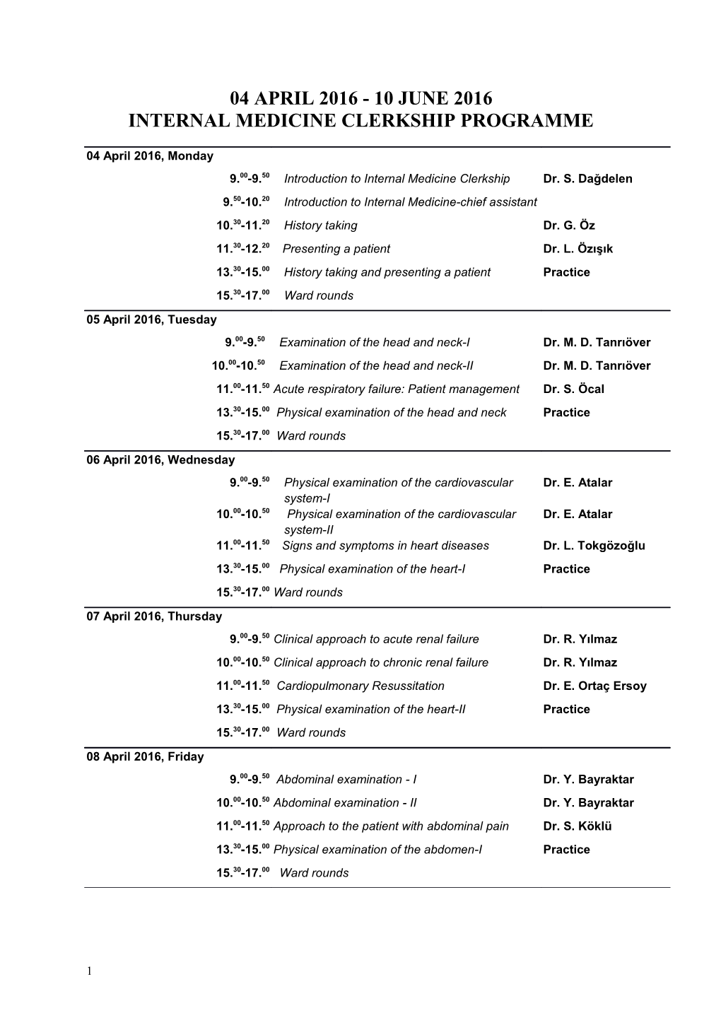 Internal Medicine Clerkship Programme