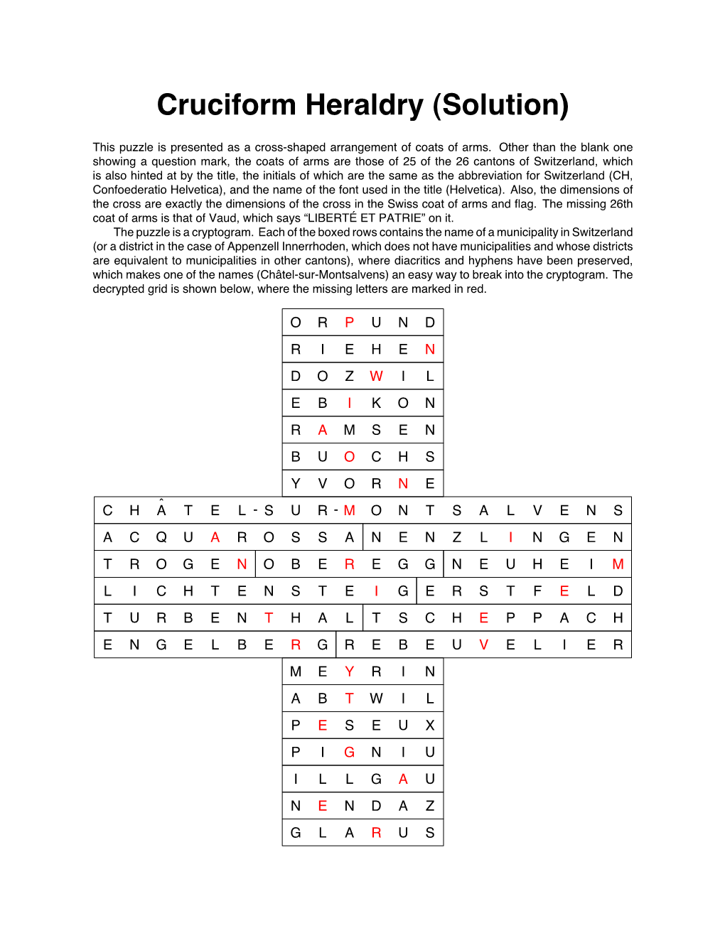 Cruciform Heraldry (Solution)