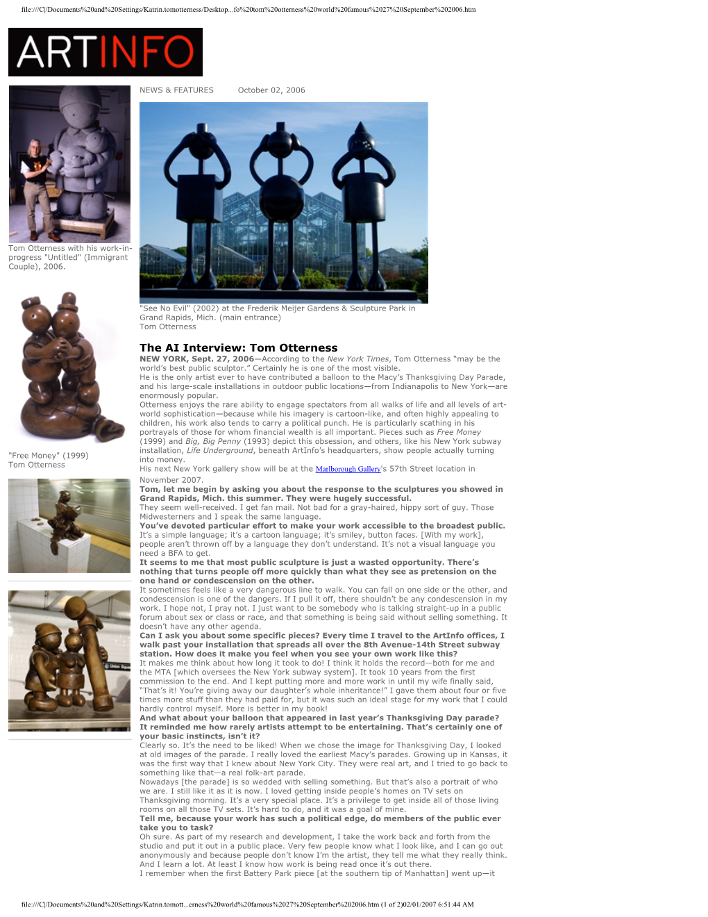 The AI Interview: Tom Otterness NEW YORK, Sept