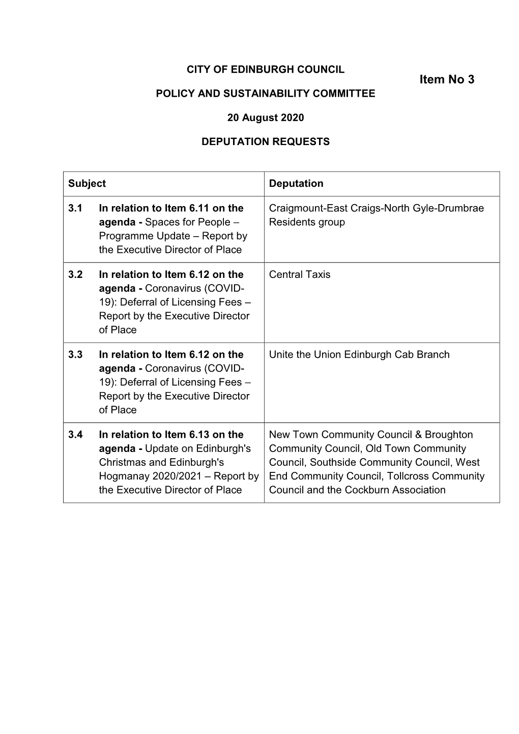 Item No 3 POLICY and SUSTAINABILITY COMMITTEE