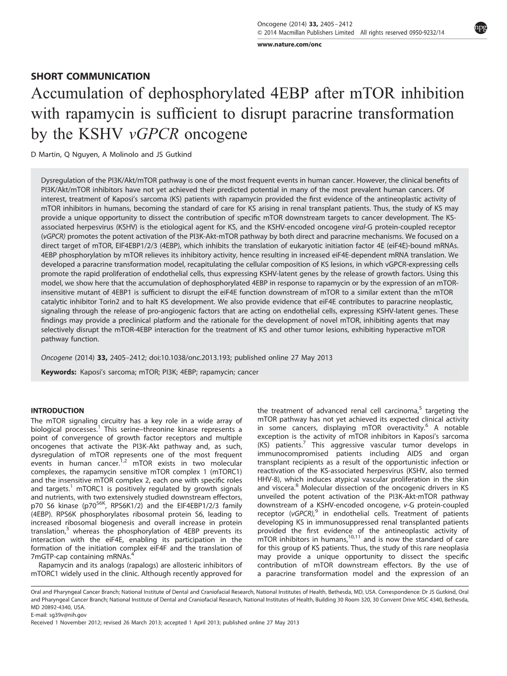 Accumulation of Dephosphorylated 4EBP After Mtor Inhibition with Rapamycin Is Sufficient to Disrupt Paracrine Transformation By