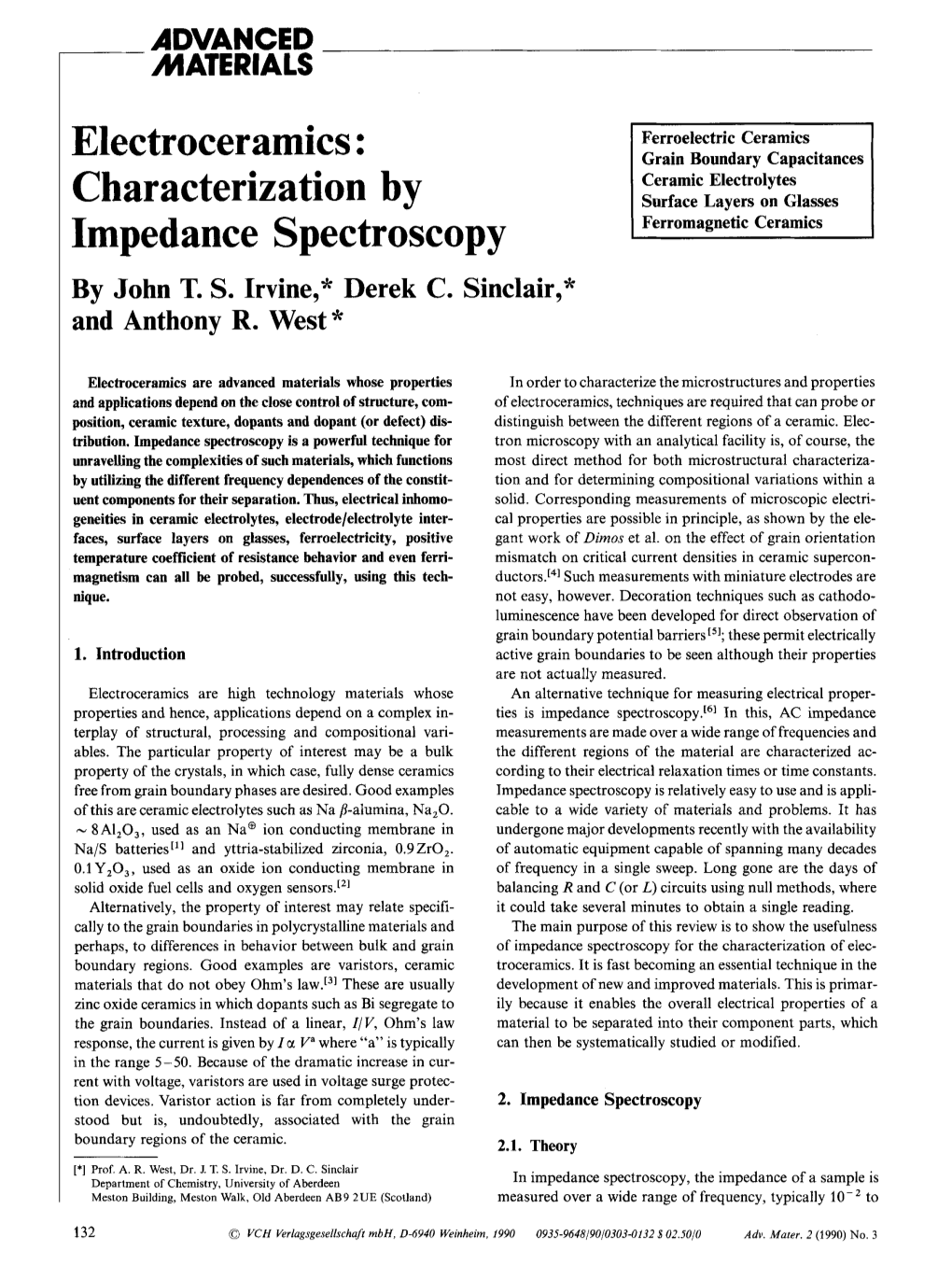 Electroceramics: Characterization by Impedance Spectroscopy