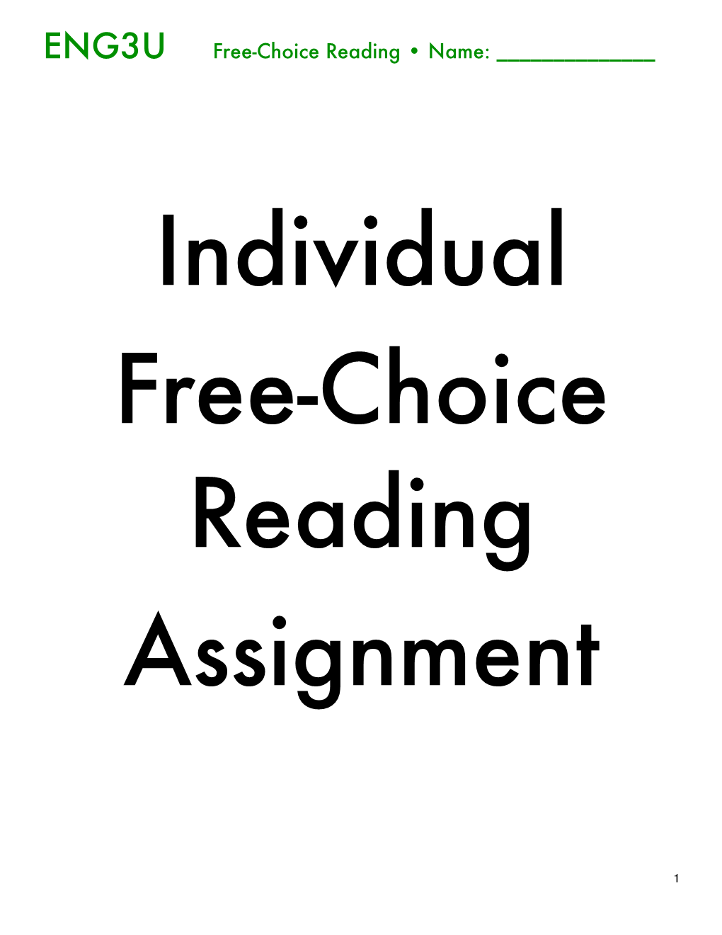 ENG3U Free Choice Reading