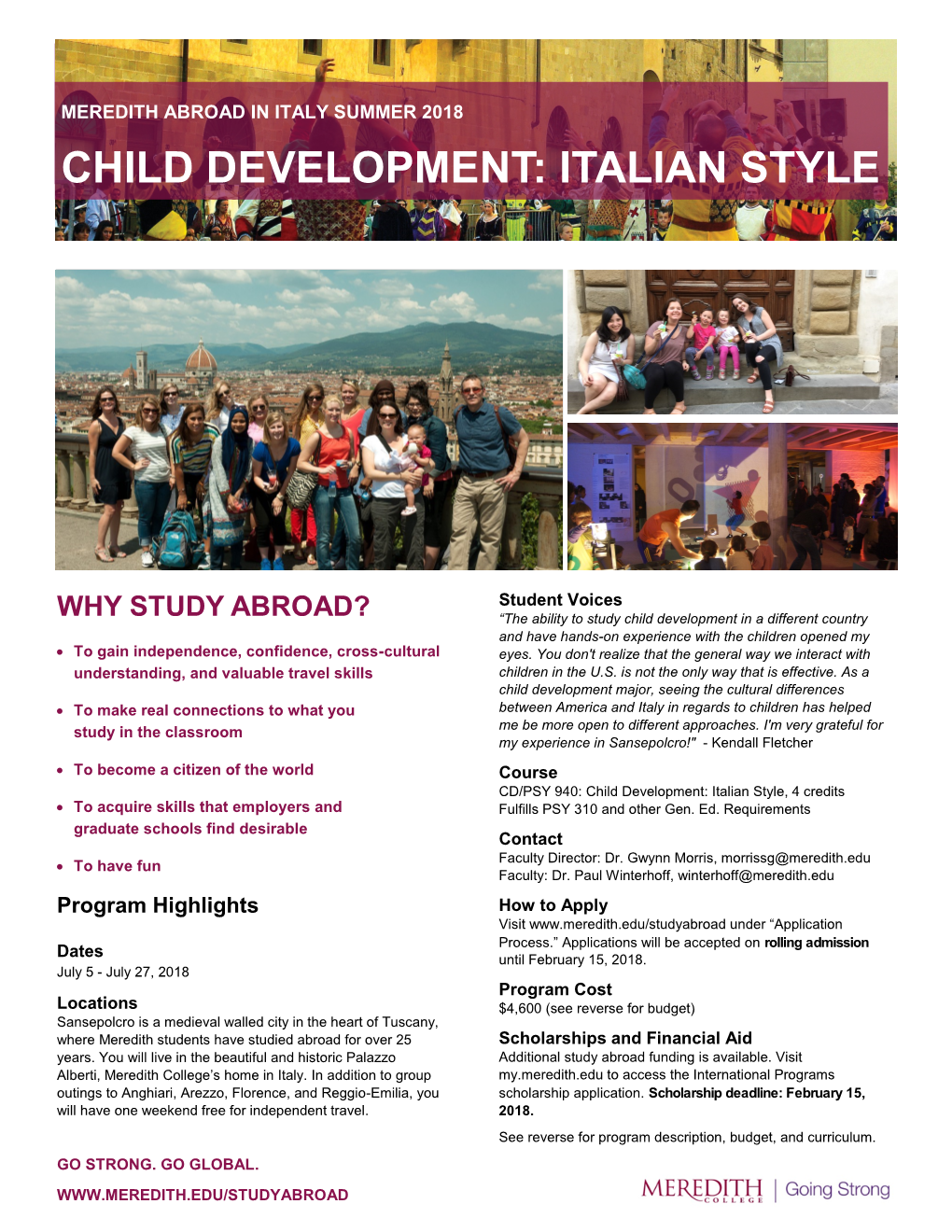 Meredith Abroad in Italy Summer 2018 Child Development: Italian Style