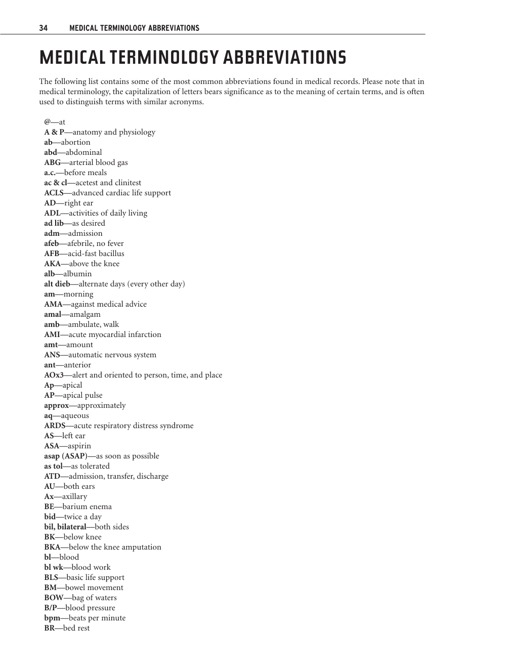 Medical Terminology Abbreviations Medical Terminology Abbreviations