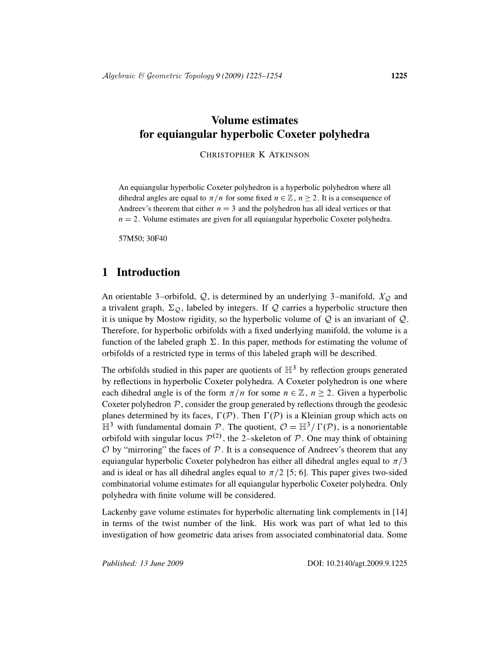 Volume Estimates for Equiangular Hyperbolic Coxeter Polyhedra