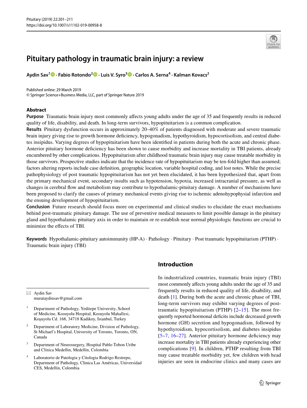 Pituitary Pathology in Traumatic Brain Injury: a Review