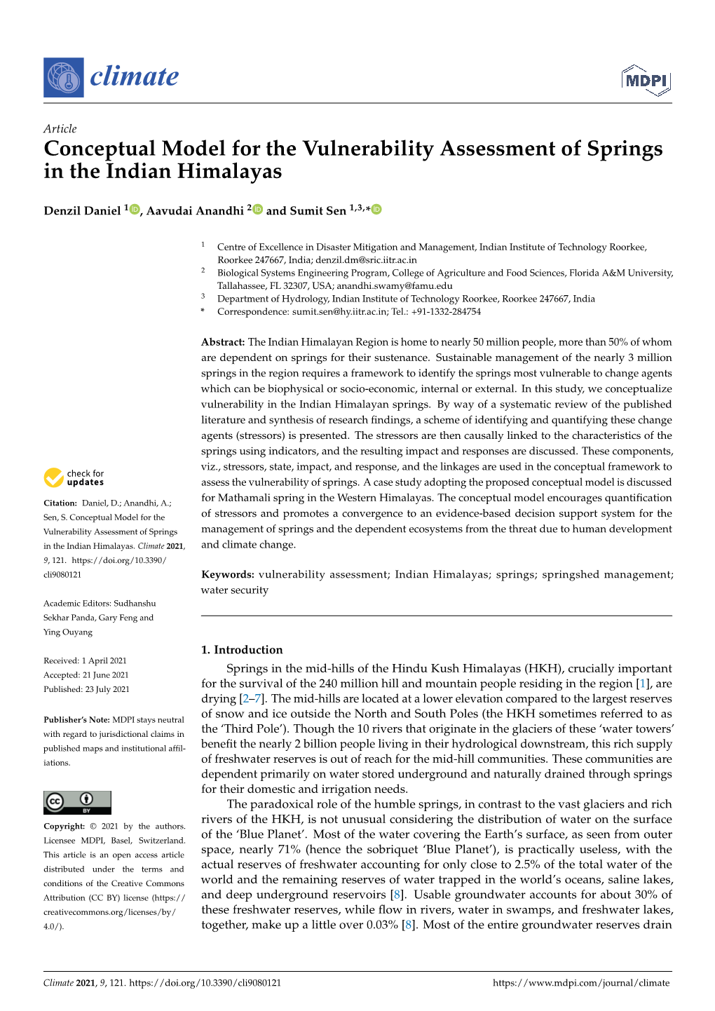 Conceptual Model for the Vulnerability Assessment of Springs in the Indian Himalayas