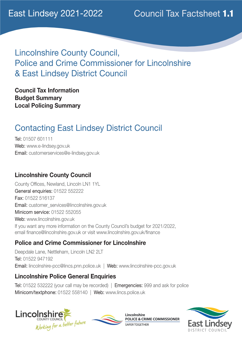 Council Tax Factsheet 1.1 East Lindsey 2021-2022