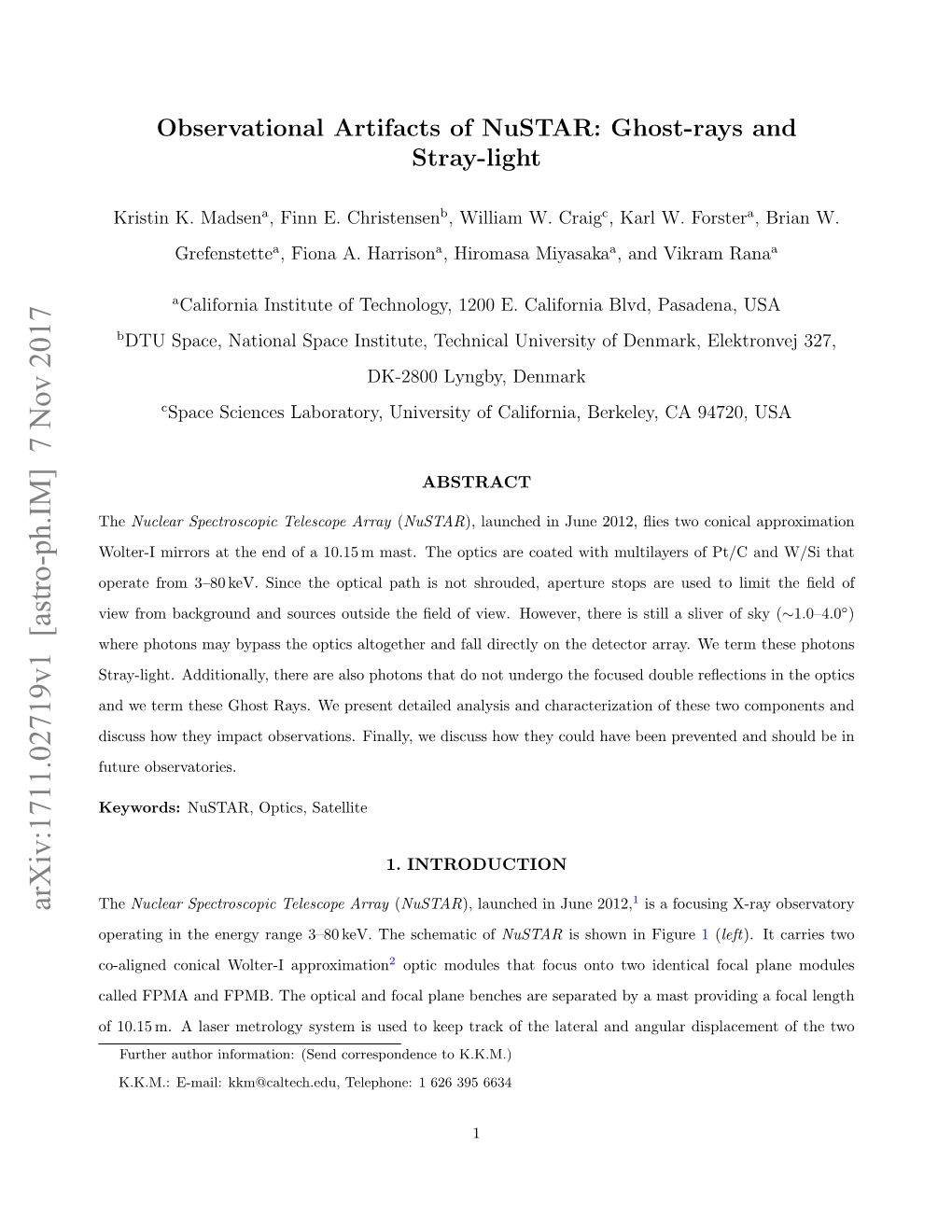 Observational Artifacts of Nustar: Ghost-Rays and Stray-Light