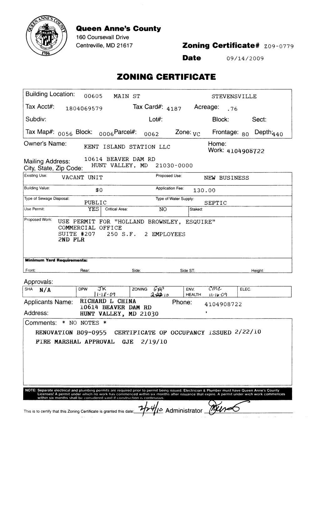 ZONING CERTIFICATE 0006Parcel Depth440