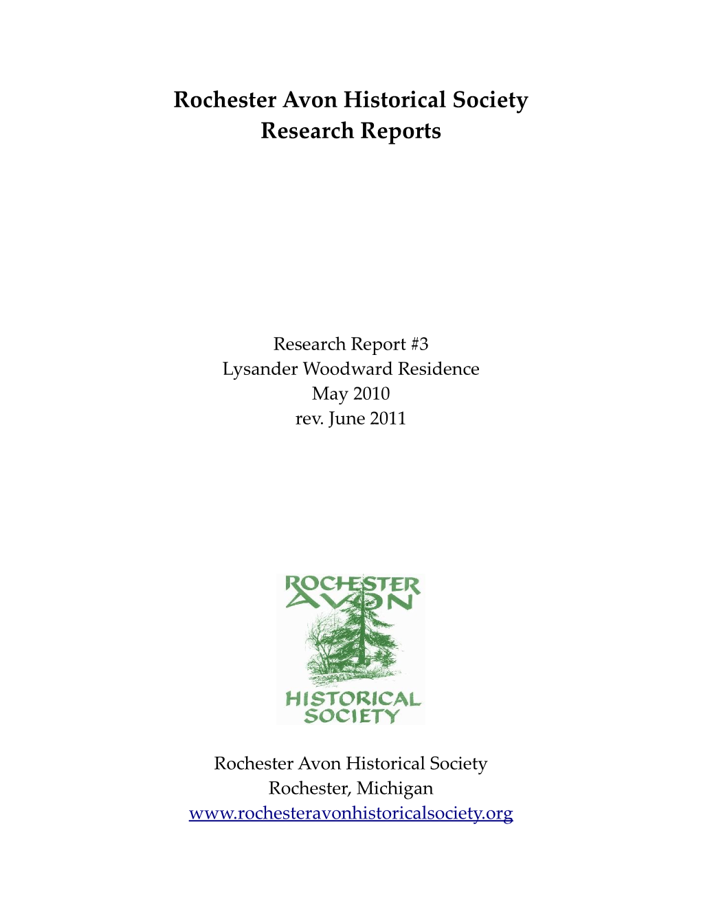 Rochester Avon Historical Society Research Reports