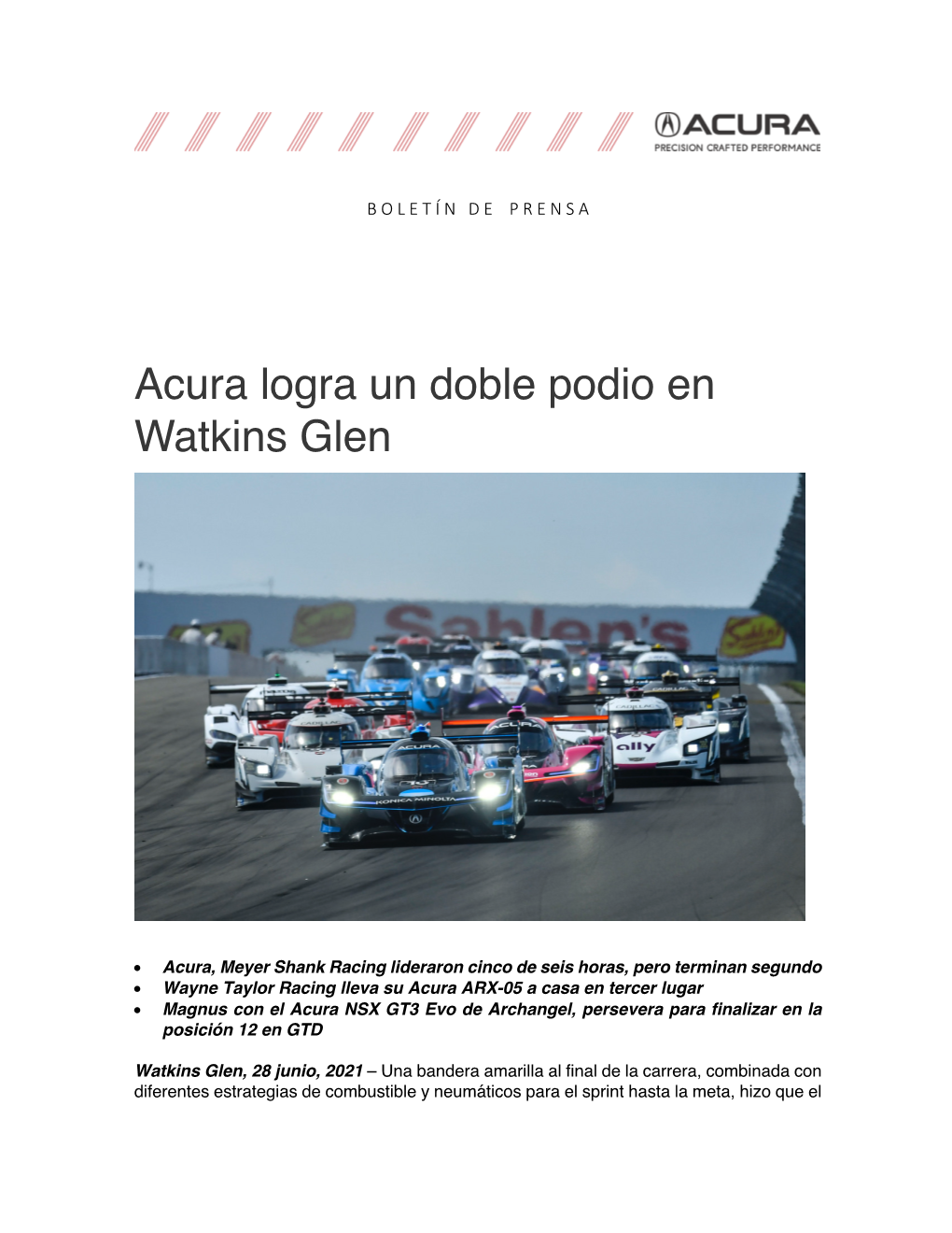 Acura Logra Un Doble Podio En Watkins Glen