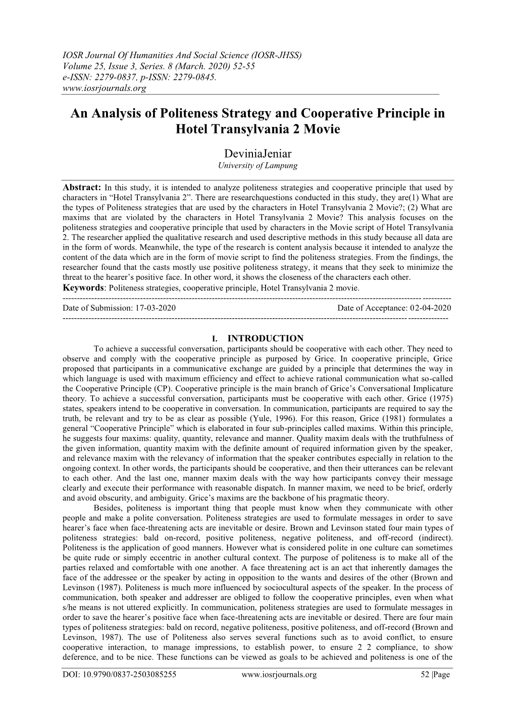 An Analysis of Politeness Strategy and Cooperative Principle in Hotel Transylvania 2 Movie