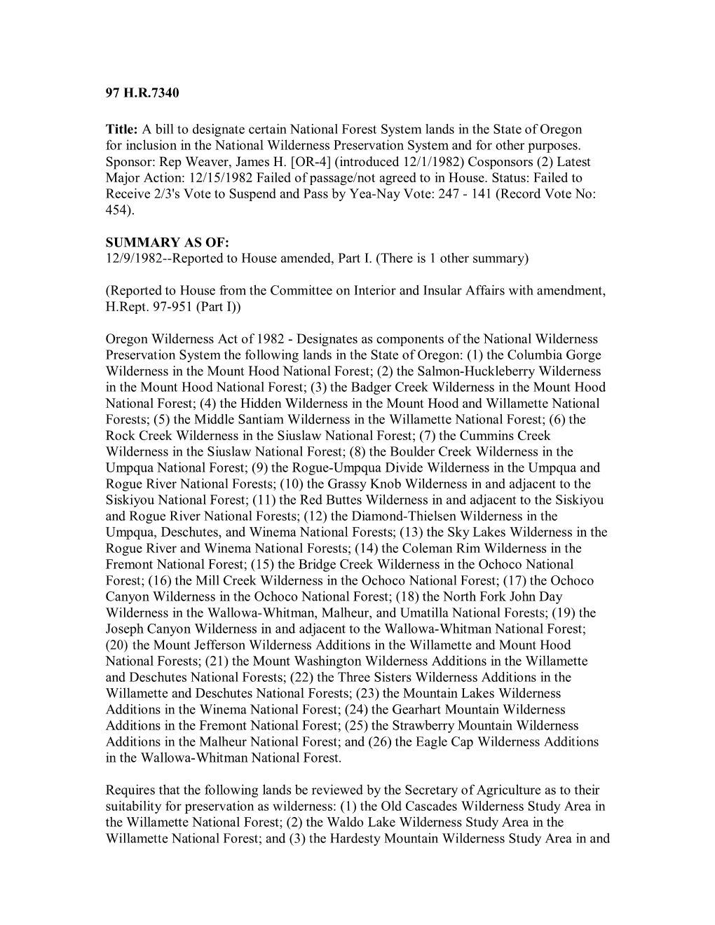 A Bill to Designate Certain National Forest System Lands in the State of Oregon for Inclusion in the National Wilderness Preservation System and for Other Purposes