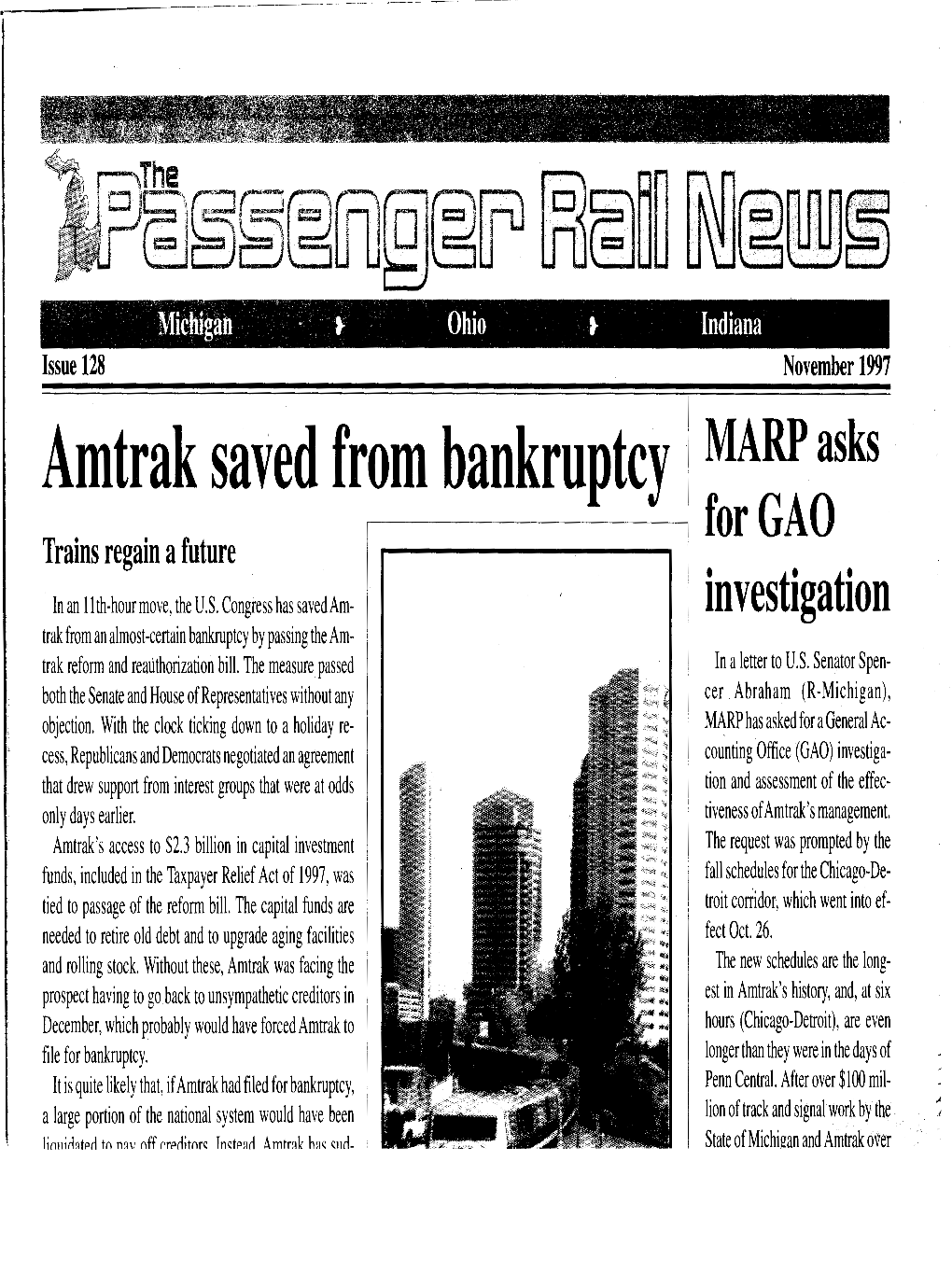 Amtrak Saved from Bankruptcy Marpasks for GAO Trains Regain a Future in an 11Th-Hour Move, the U.S