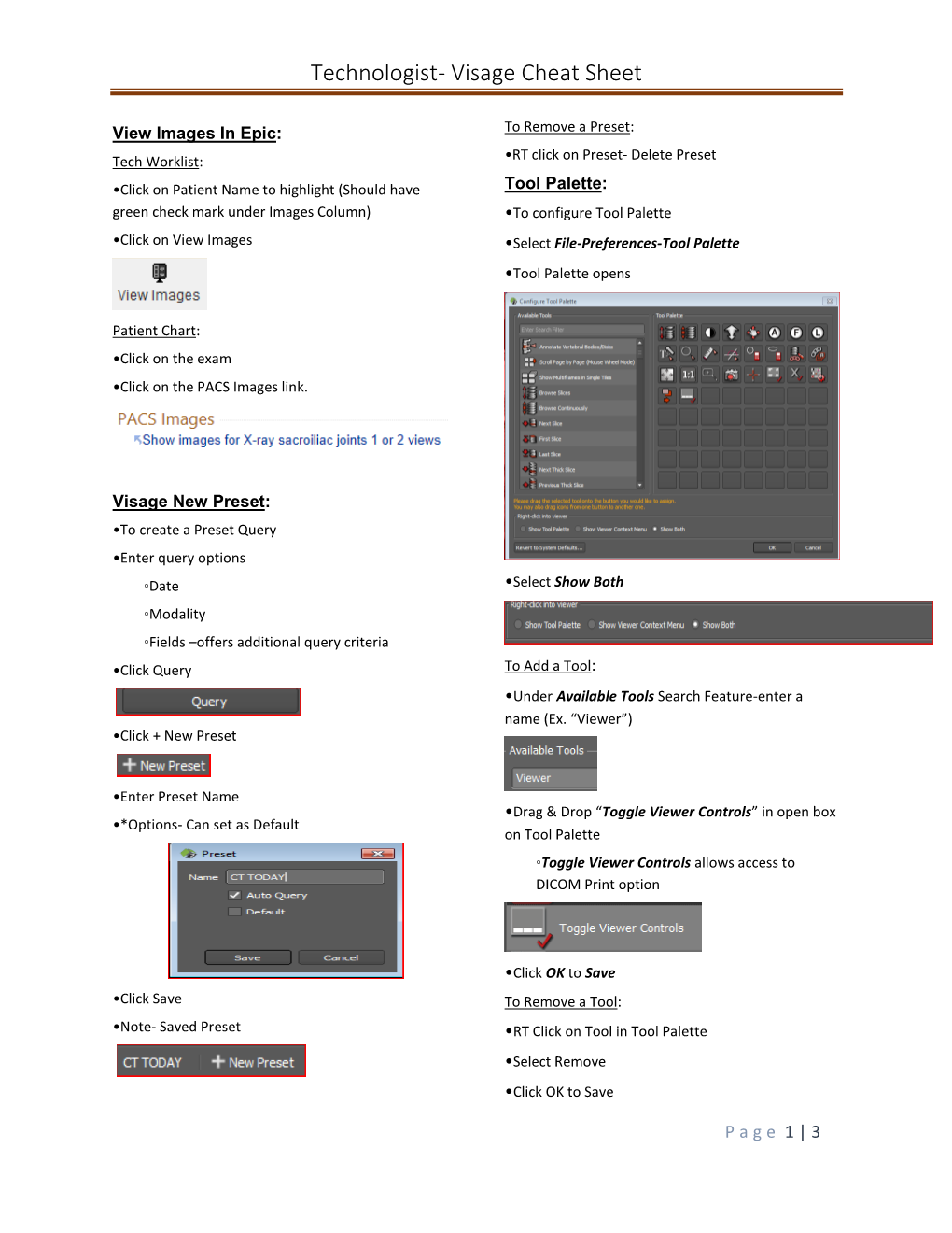 Technologist- Visage Cheat Sheet