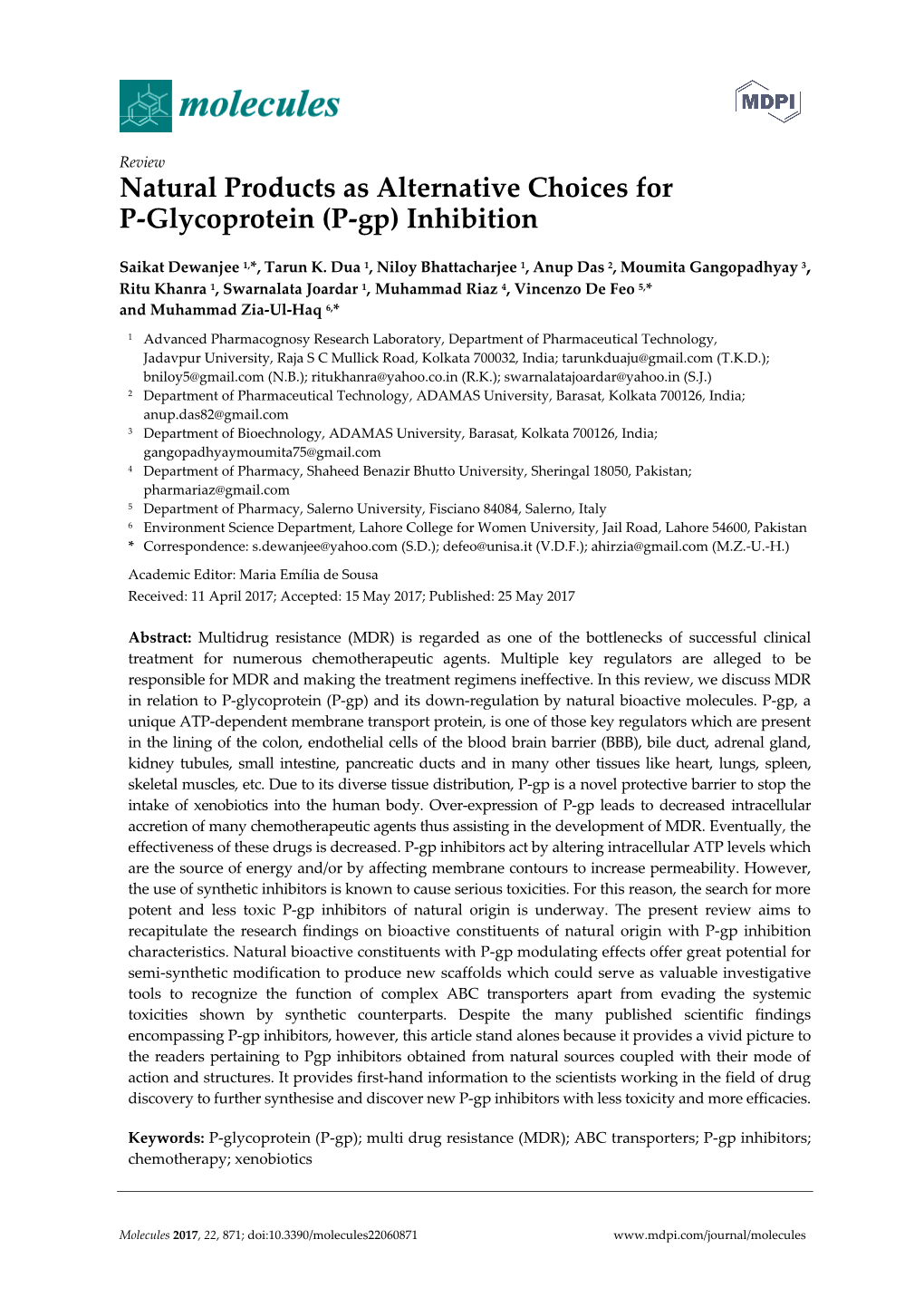 Natural Products As Alternative Choices for P-Glycoprotein (P-Gp) Inhibition