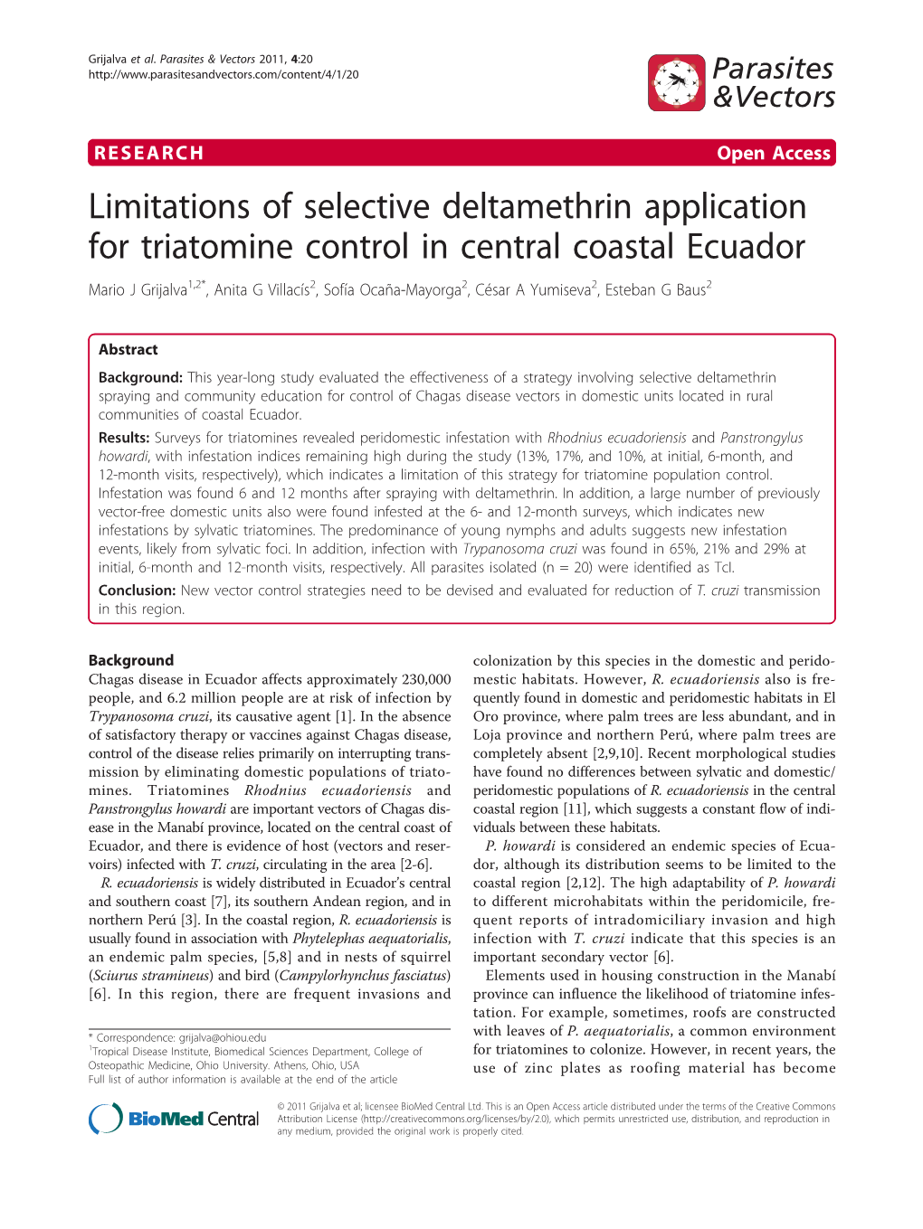 Limitations of Selective Deltamethrin Application for Triatomine Control In