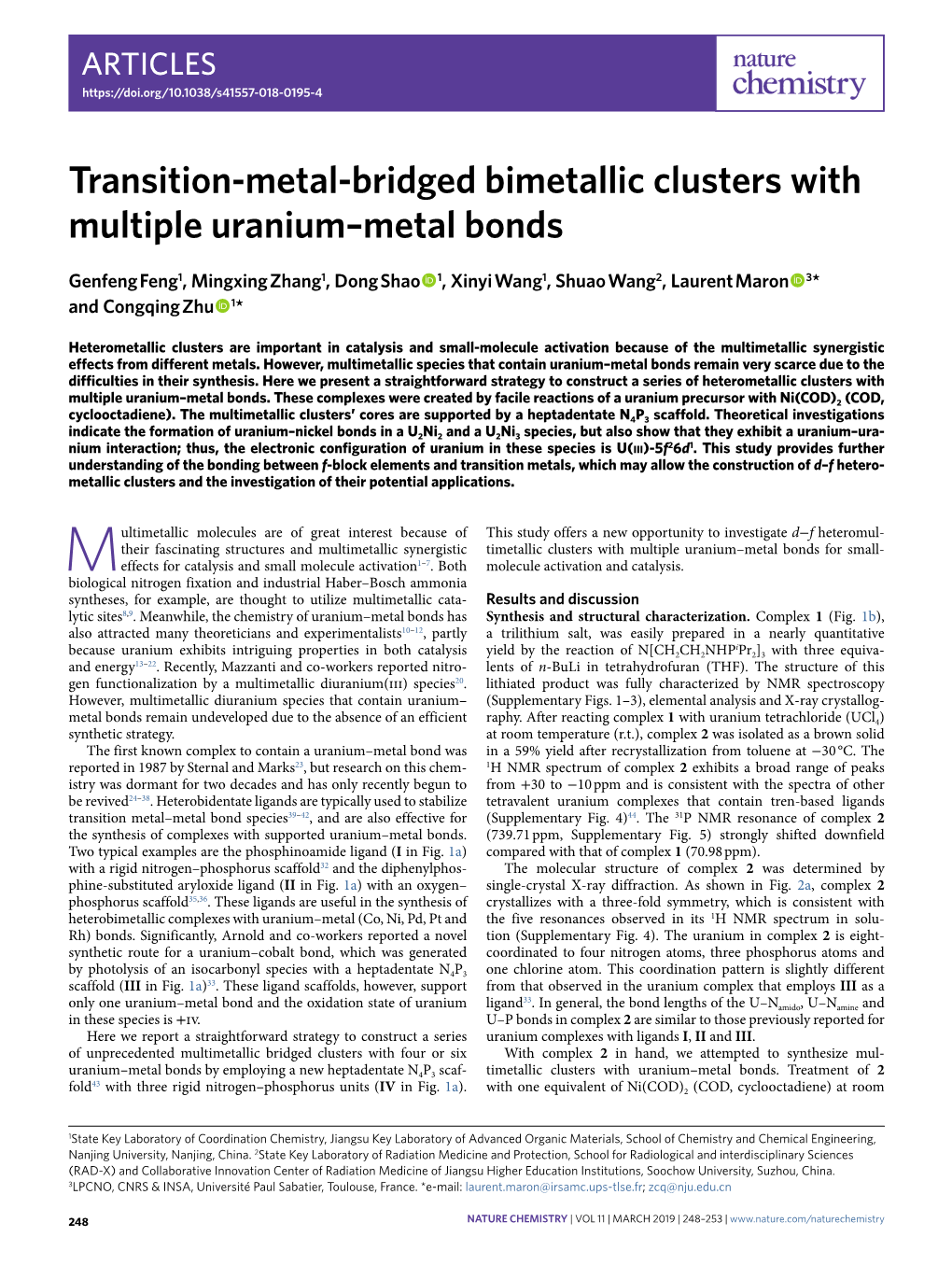 Transition-Metal-Bridged Bimetallic Clusters with Multiple Uranium–Metal Bonds