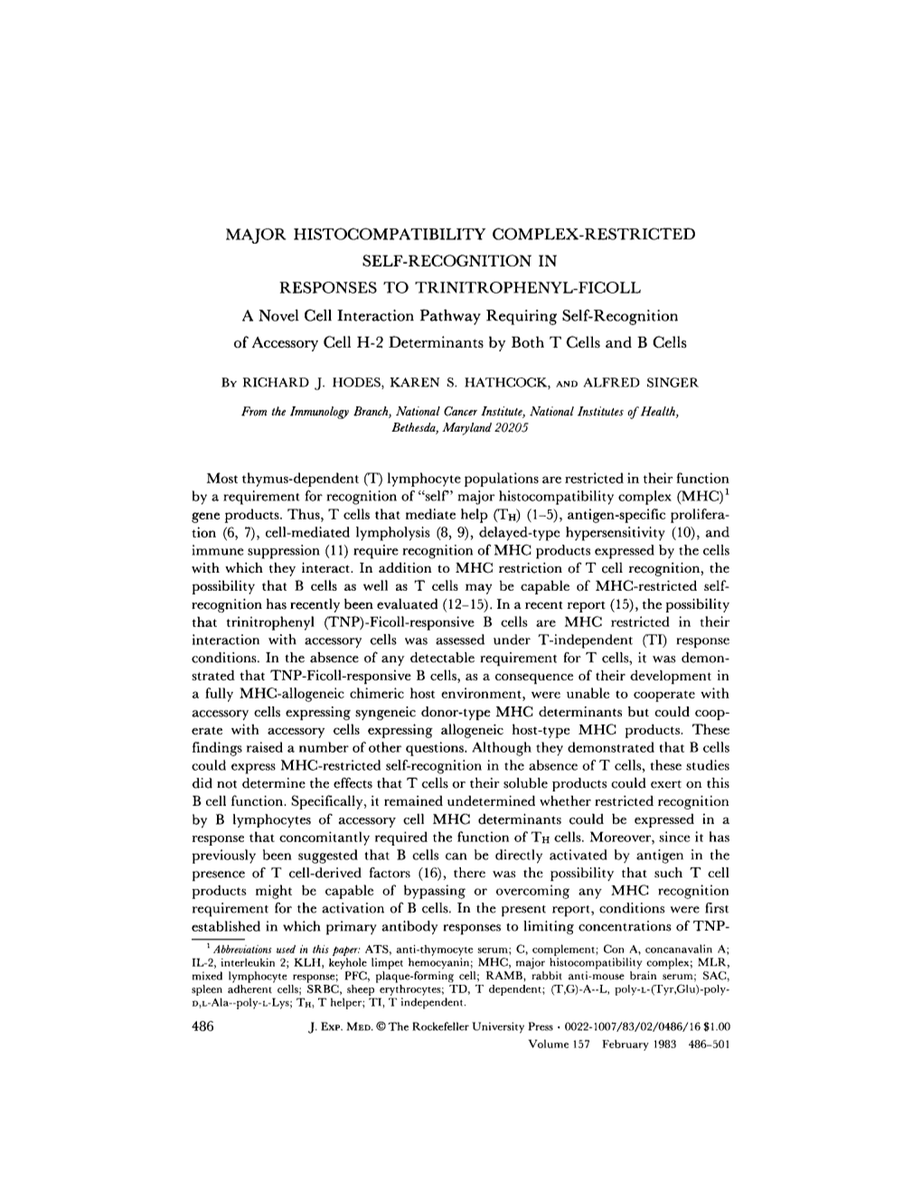 Major Histocompatibility Complex-Restricted