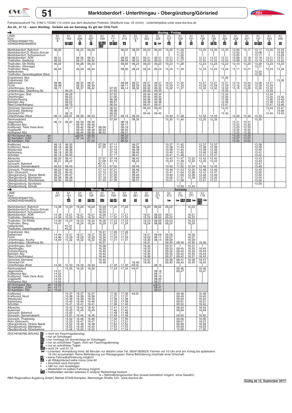 Marktoberdorf - Unterthingau - Obergünzburg/Görisried Fahrplanauskunft Tel