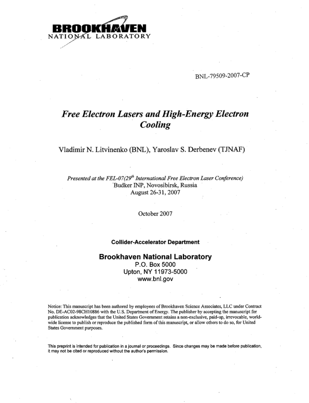 Free Electron Lasers and High-Energy Electron Cooling