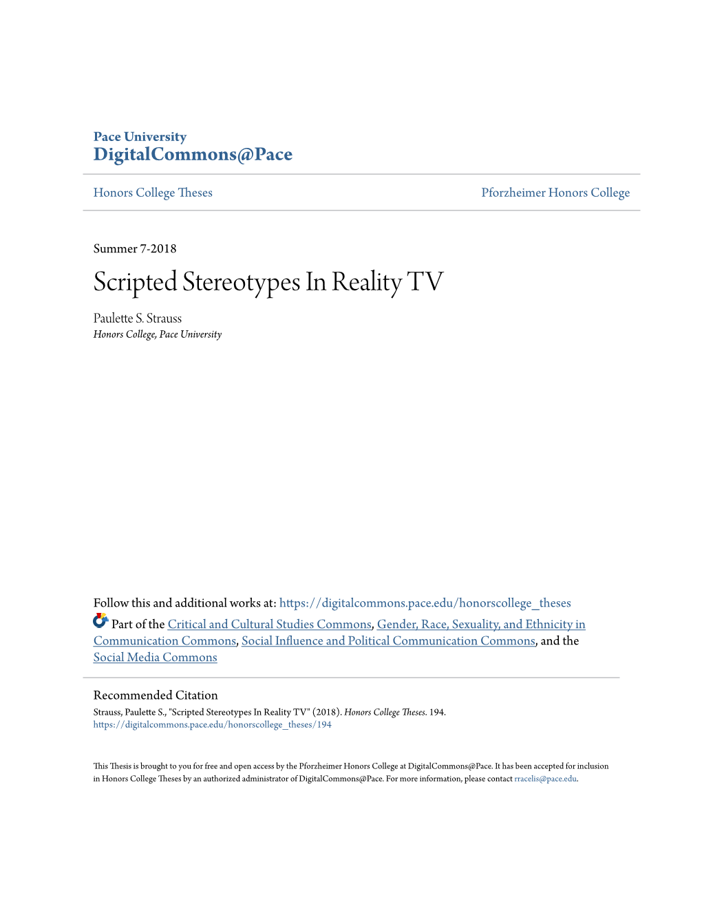 Scripted Stereotypes in Reality TV Paulette S