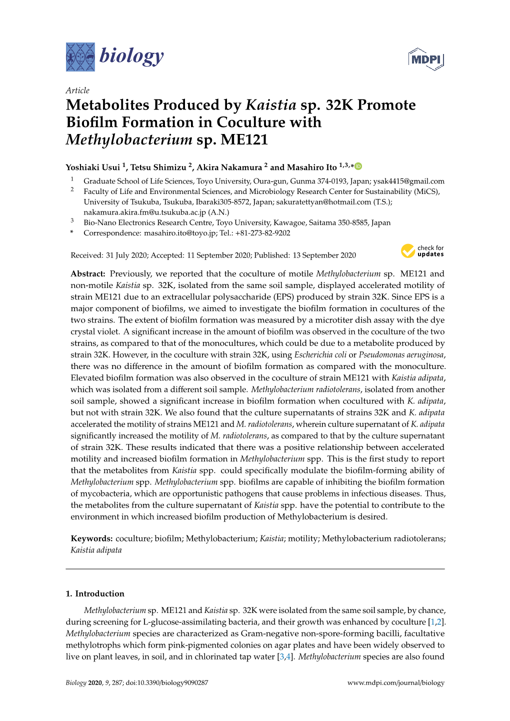 Metabolites Produced by Kaistia Sp. 32K Promote Biofilm