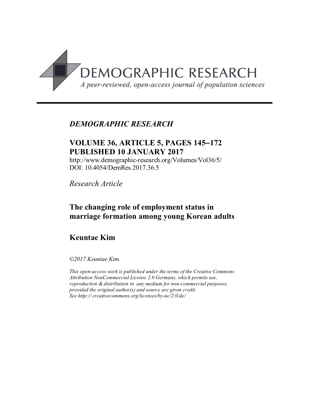 The Changing Role of Employment Status in Marriage Formation Among Young Korean Adults