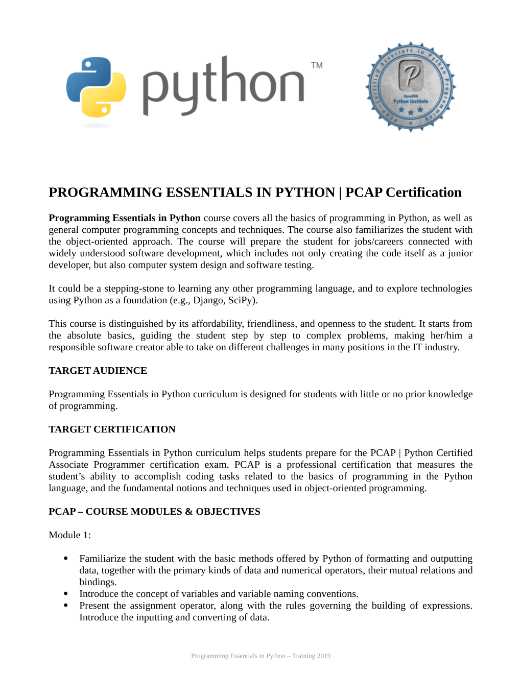 PROGRAMMING ESSENTIALS in PYTHON | PCAP Certification