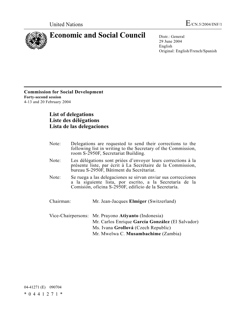 Economic and Social Council Distr.: General 29 June 2004 English Original: English/French/Spanish