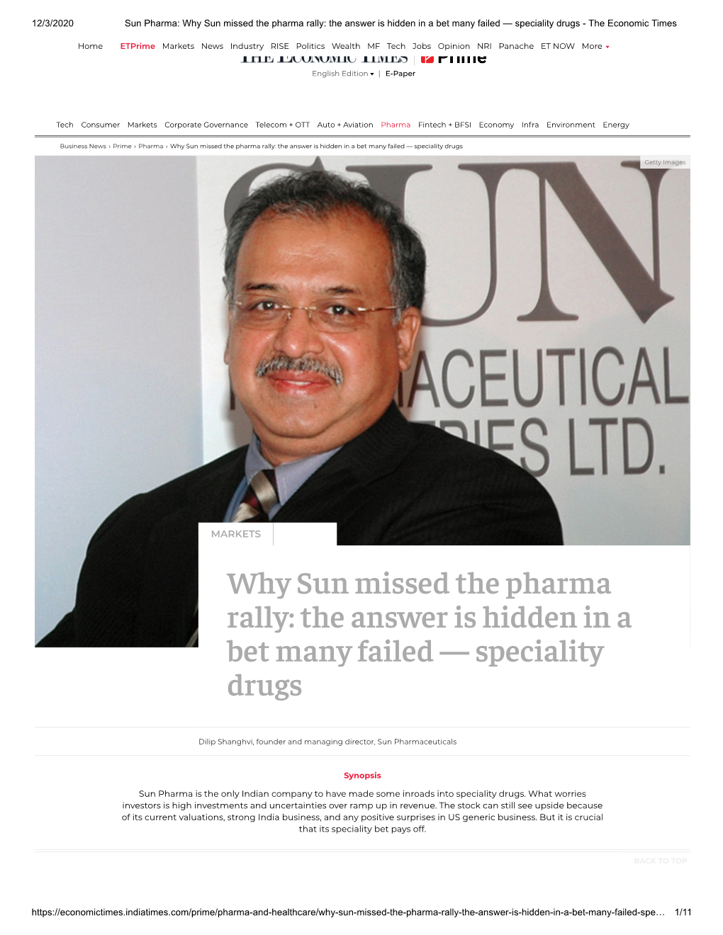 Hy Sun Missed the Pharma Rally: the Answer Is Hidden in a Bet Many Failed — Speciality Drugs - the Economic Times