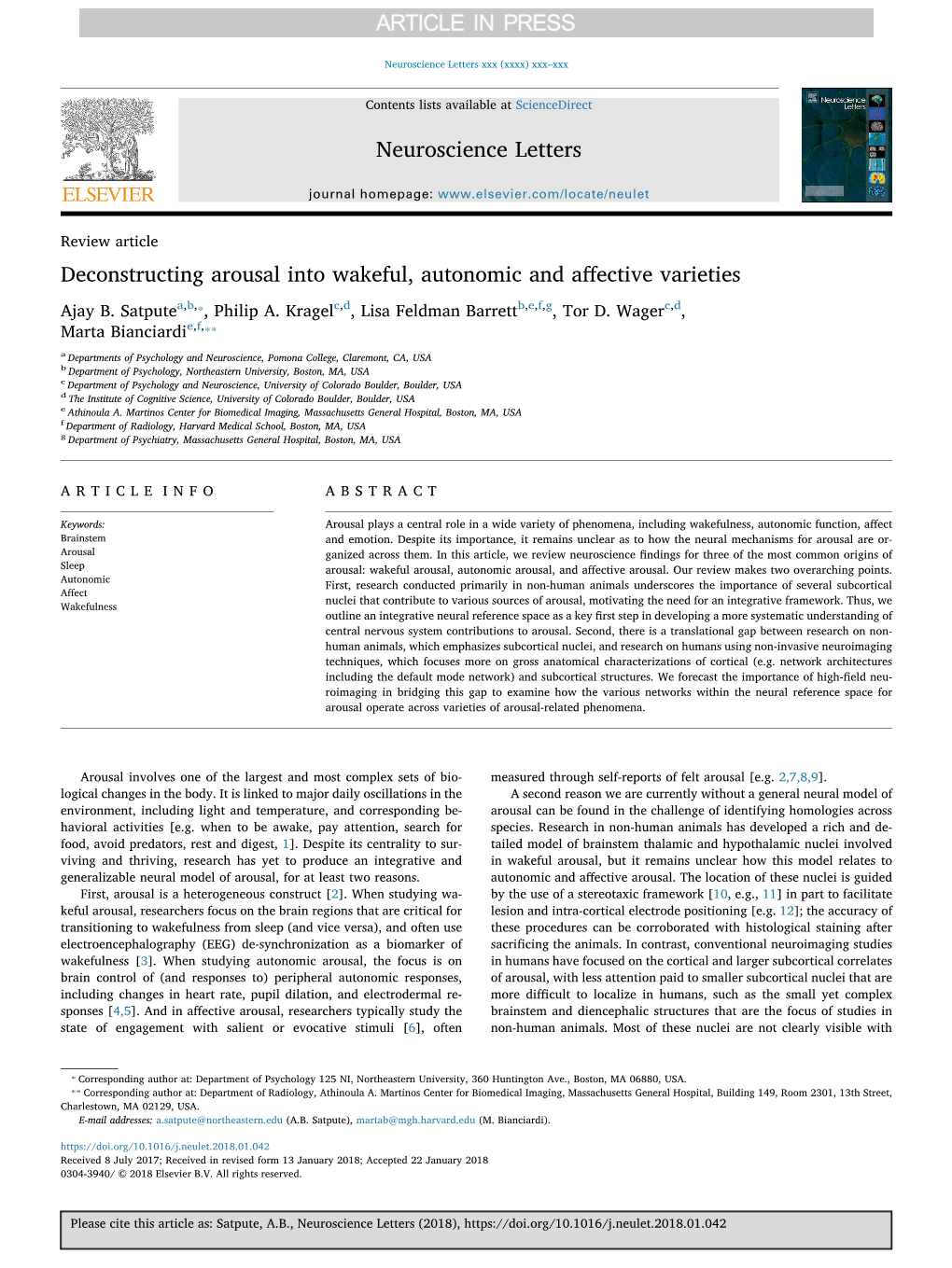 Deconstructing Arousal Into Wakeful, Autonomic and Affective Varieties