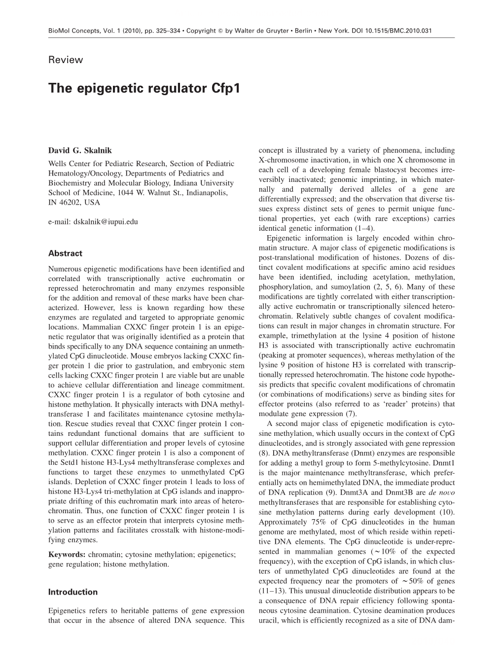 The Epigenetic Regulator Cfp1