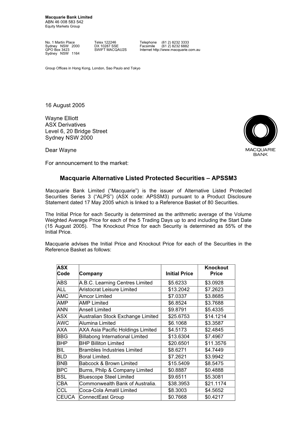 Macquarie Alternative Listed Protected Securities – APSSM3