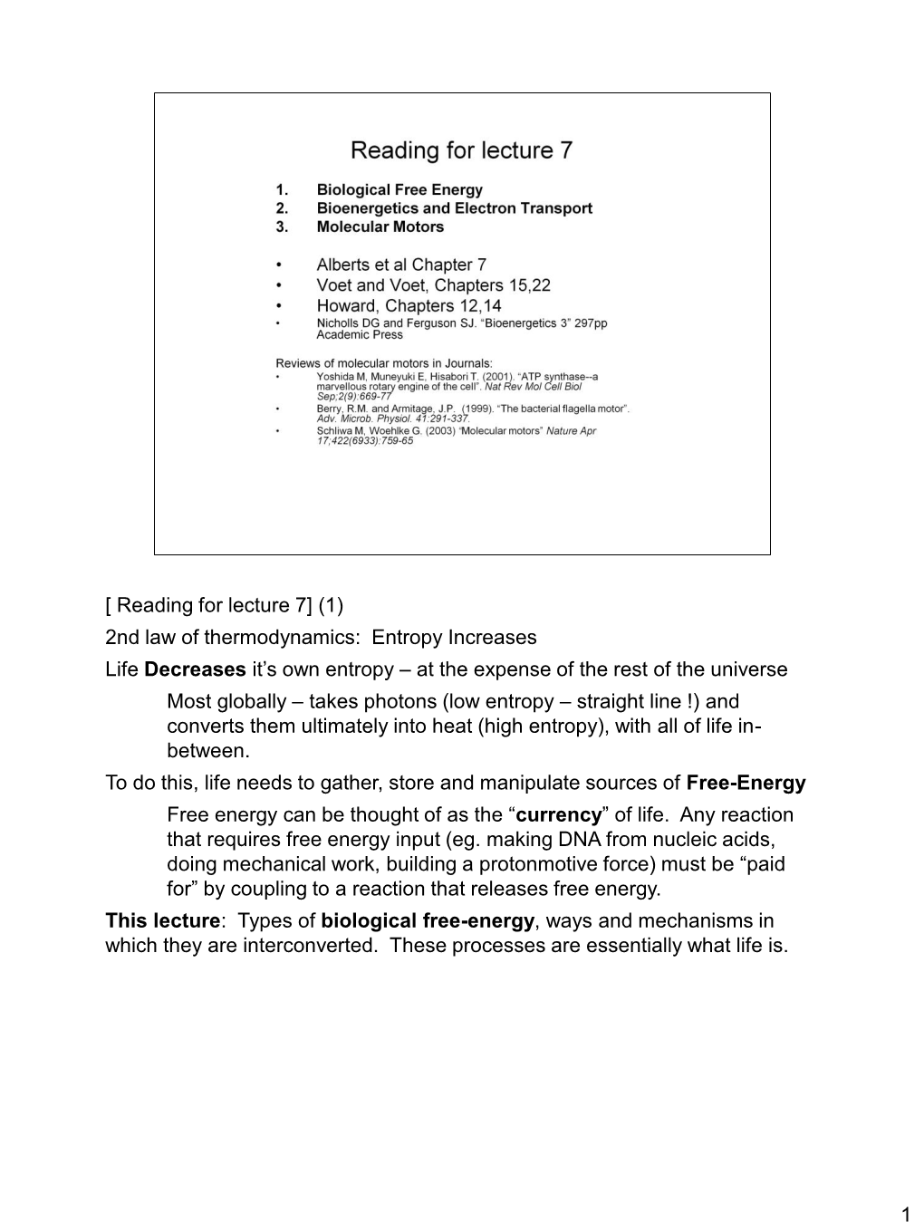 1 [ Reading for Lecture 7] (1) 2Nd Law of Thermodynamics: Entropy