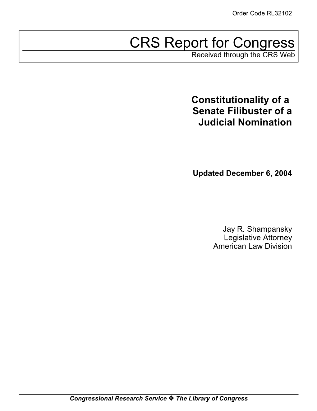 Constitutionality of a Senate Filibuster of a Judicial Nomination