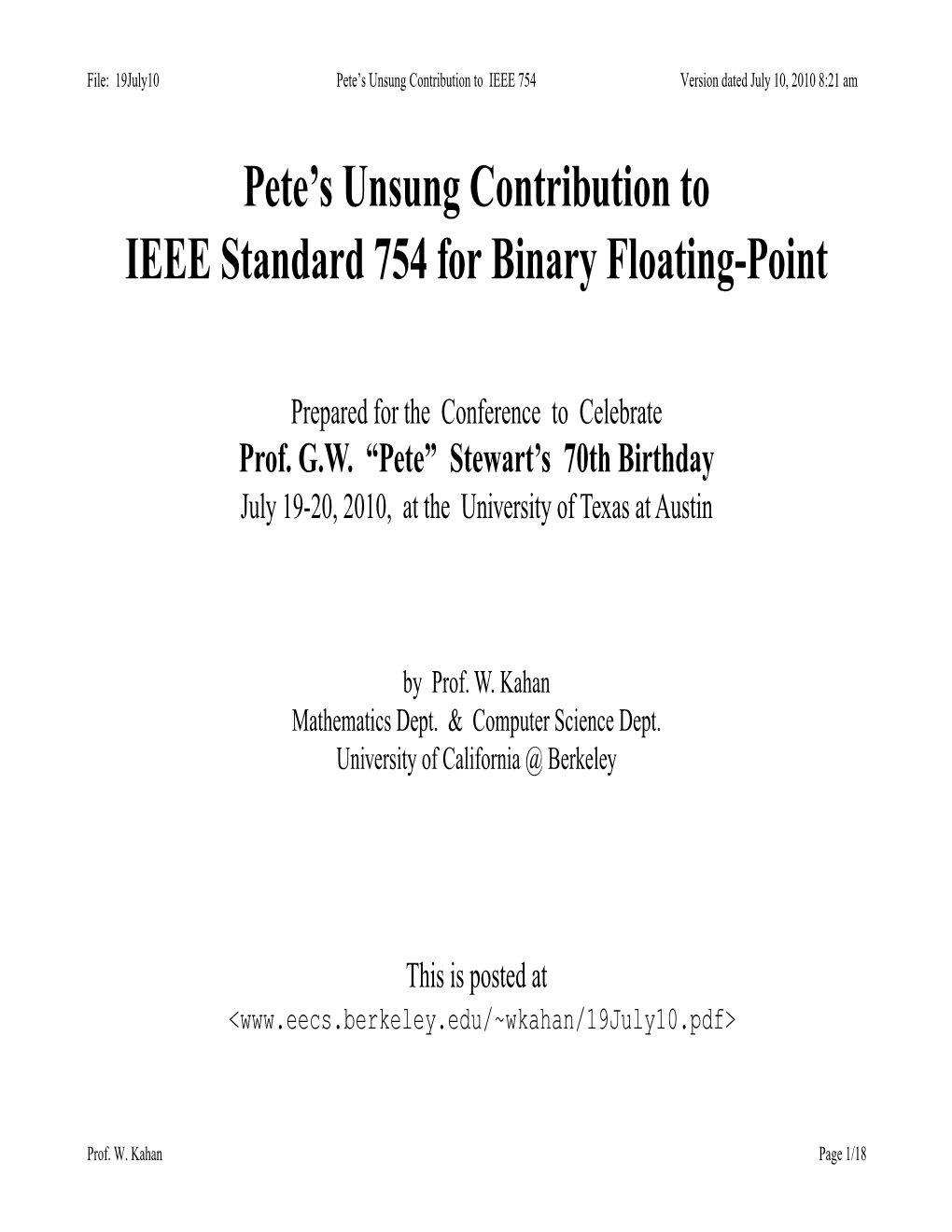 Pete's Unsung Contribution to IEEE Standard 754 for Binary Floating