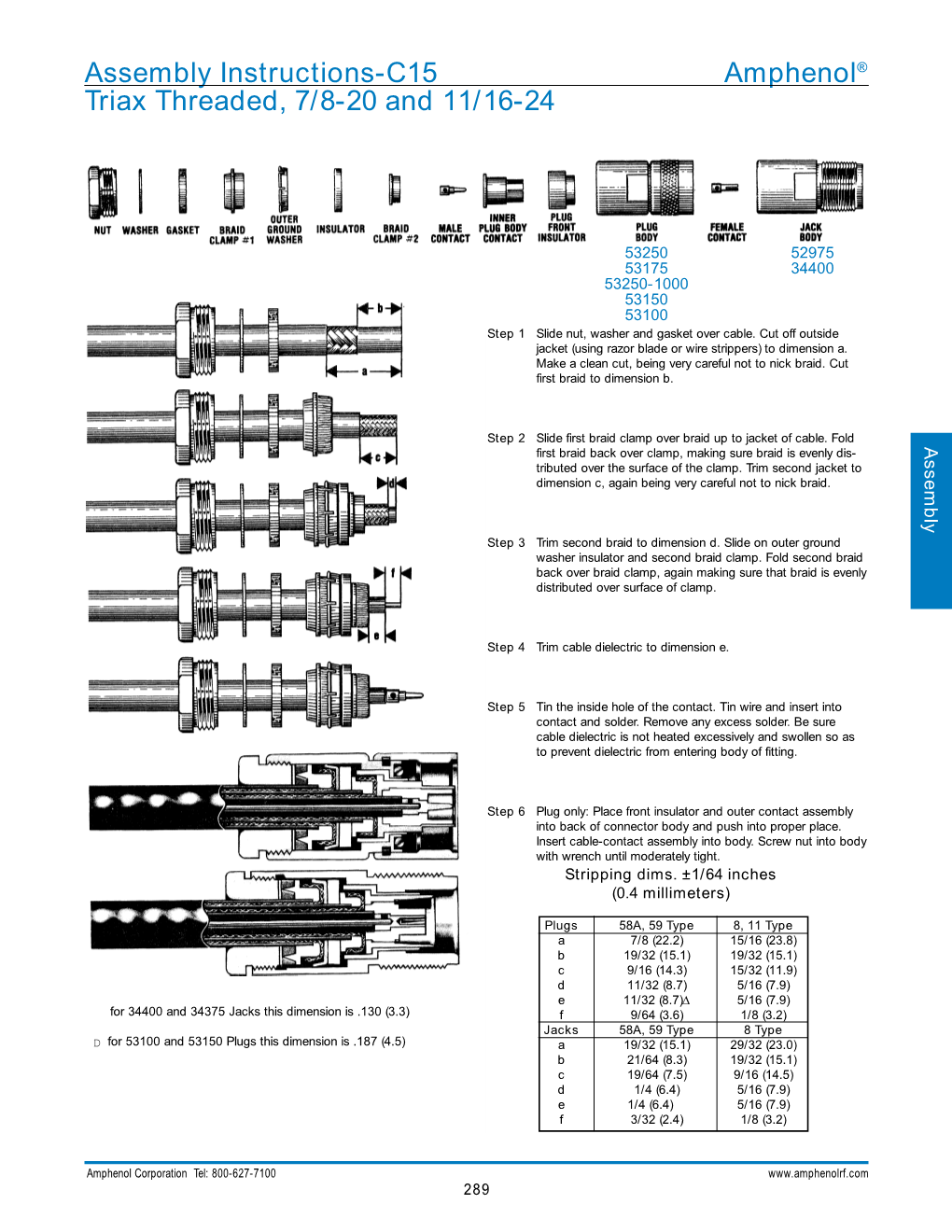 Assembly Instructions-C15 Amphenol® Triax Threaded, 7/8-20 and 11/16-24