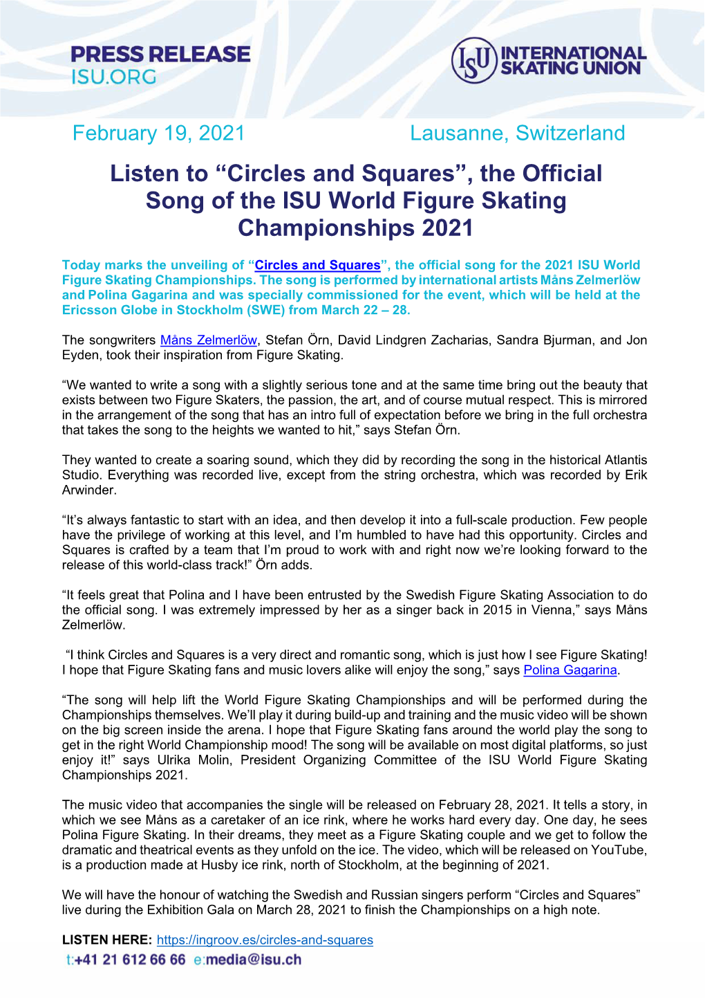 Listen to “Circles and Squares”, the Official Song of the ISU World Figure Skating Championships 2021
