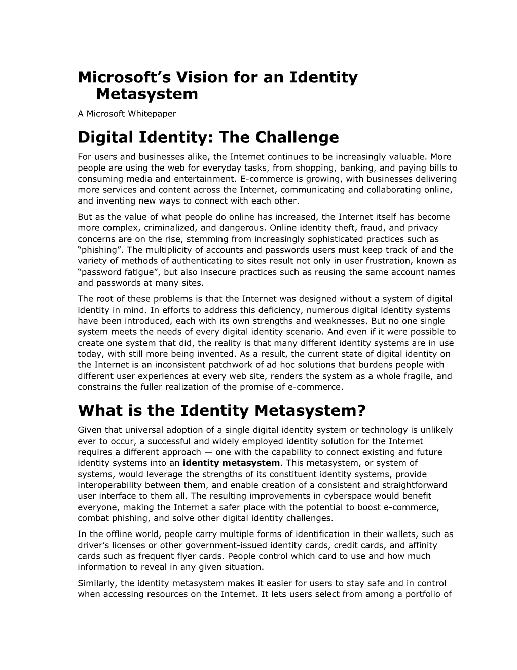 Microsoft S Vision for an Identity Metasystem