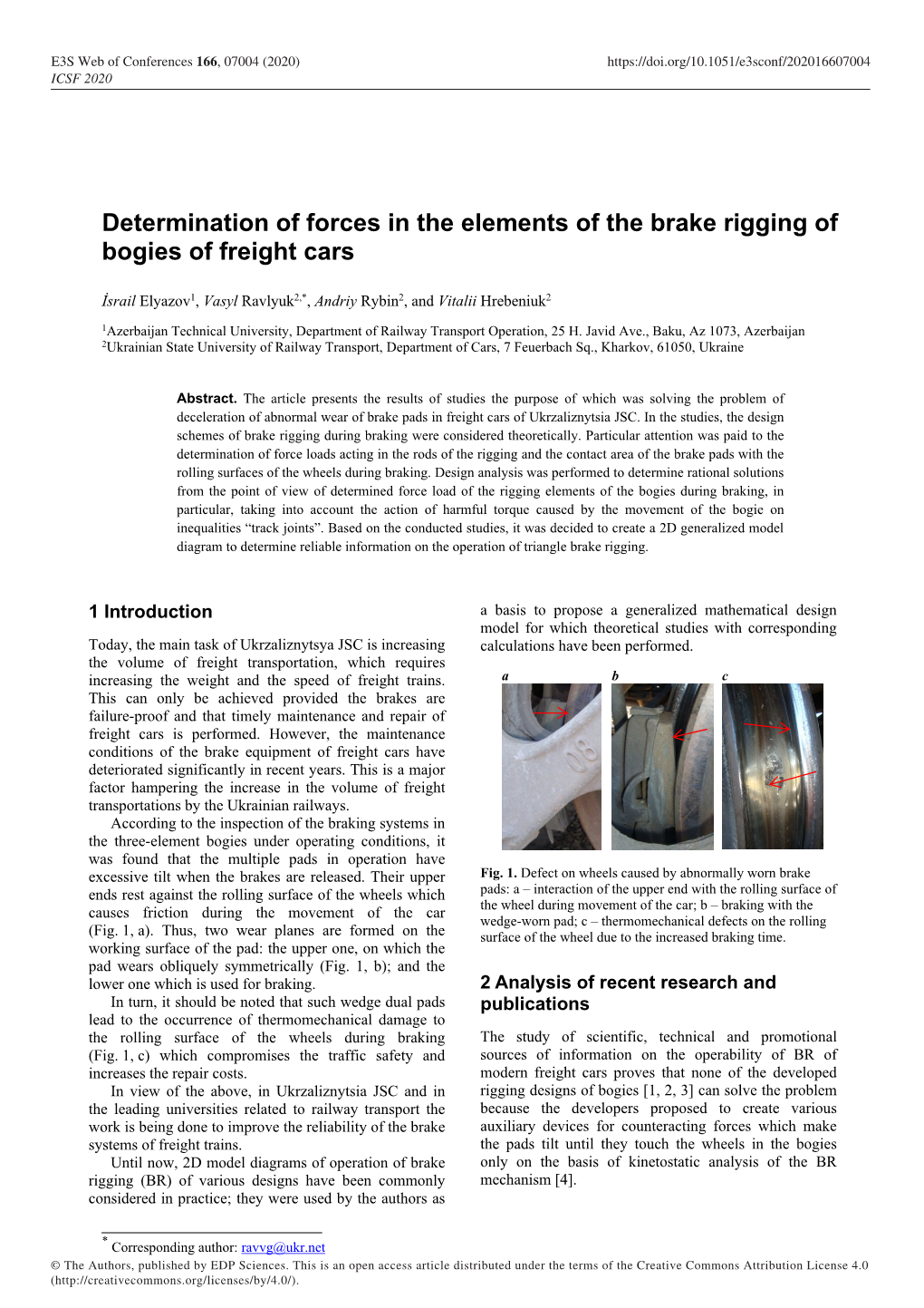 Determination of Forces in the Elements of the Brake Rigging of Bogies of Freight Cars