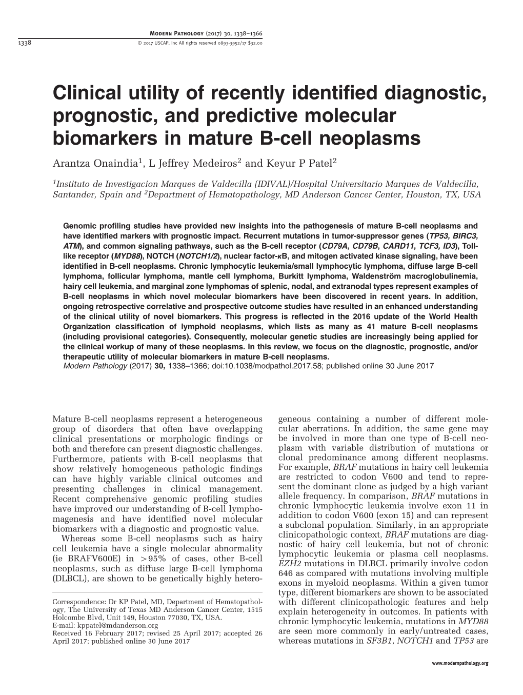 Clinical Utility of Recently Identified Diagnostic, Prognostic, And